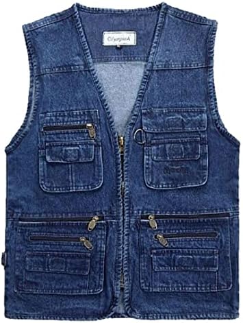 SOUGAO Mens Outdoor Denim Vest Work Safari Fishing Travel Multi